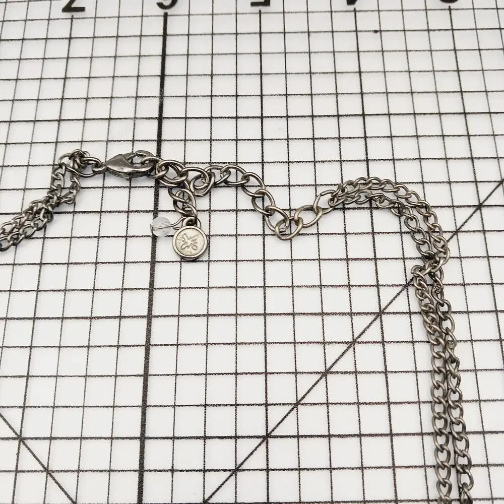 Necklace Chain Statement Faux Pearl Crystal Gunmetal Silver Tone Logo Charm 16